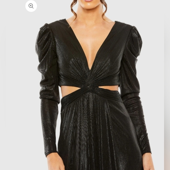 Black Princess Sleeve Cut Out Metallic Gown Black Princess Sleeve Cut Out Metallic Gown
